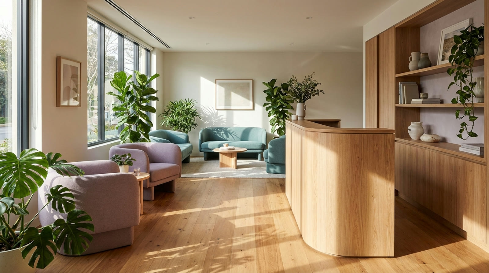 A warm, welcoming Calm Psych reception area
