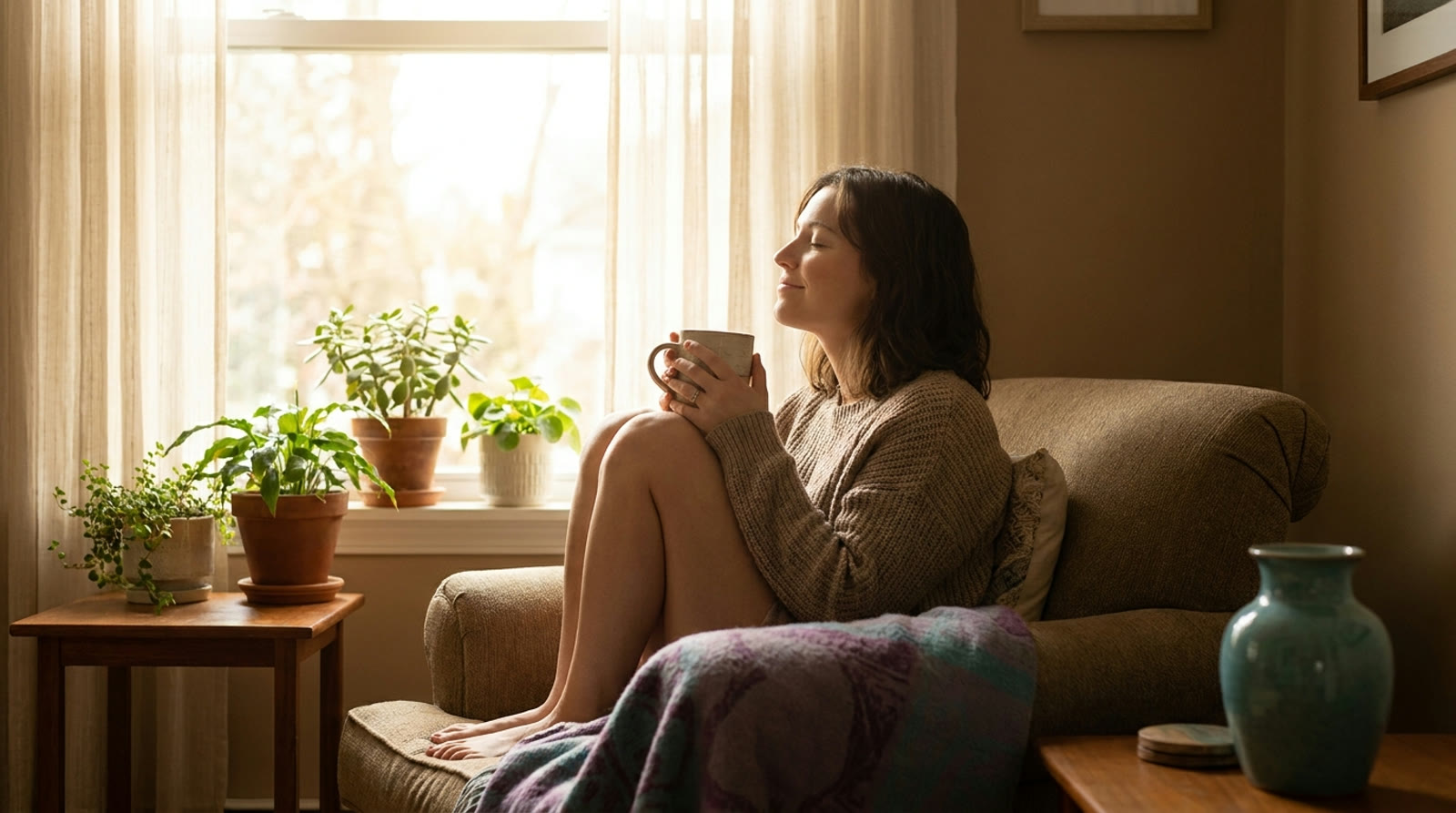 A person resting peacefully by a sunlit window